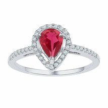 10kt White Gold Womens Pear Lab-Created Ruby Diamond Solitaire Ring 1 Cttw - £247.90 GBP