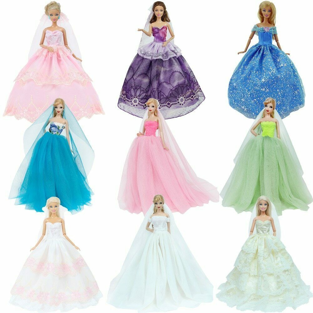 Doll Wedding Dress Princess Gown Bridal Veil Evening Party Dress For Barbie Doll