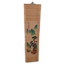 Vintage Bamboo Scroll Painted Mountain Landscape Wall Hanging 31x8&quot; - £9.32 GBP