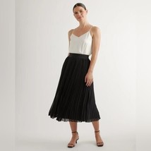 Quince Chiffon Pleated Midi Skirt Elastic Waist Flowy Black L - £30.11 GBP