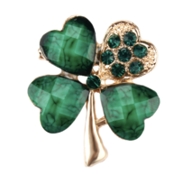 Lucky Clover Leaf Brooch Gold Plated Irish Saint Patrick Broach Good Luck Pin K - £11.29 GBP