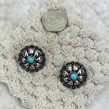 Silver Blue Turquoise Stone Concho Stud Earrings - $15.84
