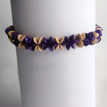 Choker necklace handmade with coconut beads - Purple/Cream - $6.95
