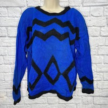 Vintage Jason Maxwell Blue Black Womens Sweater Size L Chevron Diamond 8... - $29.65