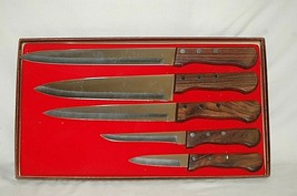 Set 5 Stainless Steel Kitchen Knifes Wood Handles Kitchen Utensil Tool Japan NOS - £39.68 GBP