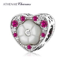 Authentic 925 Sterling Silver Multi-Colored CZ Heart Shape Flower Rose Red Charm - £44.32 GBP