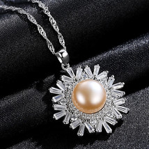 S925 Silver Necklace Snowflake Inlaid With 7-8Mm Freshwater Pearl Silver - £27.97 GBP