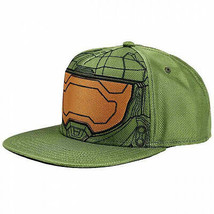 Halo Infinite Master Chief Helmet Flat Bill Snapback Hat Green - £25.42 GBP