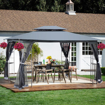13x10 Outdoor Patio Gazebo Canopy Tent With Ventilated Double Roof - Gray Top - £291.53 GBP