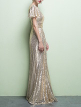 Gold Maxi Sequin Dress Women Cap Sleeve Retro Style Plus Size Sequin Dress image 5
