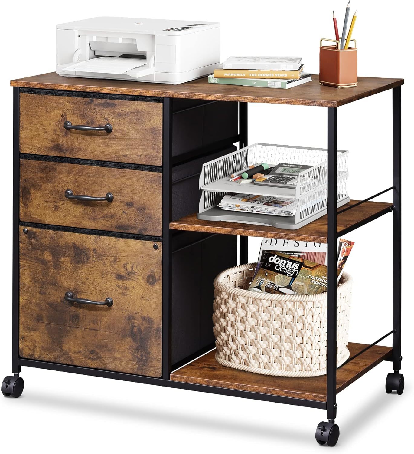 Devaise 3 Drawer Mobile File Cabinet, Rolling Printer Stand With Open St... - $66.99