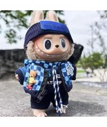 Stylish Plaid Jacket for Labubu, Blue and Black Checkered Coat for Labubu Dolls, - $24.10
