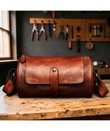 Vegetable Tanned Leather Cylinder Bag, Round Crossbody Satchel for Men a... - $99.00