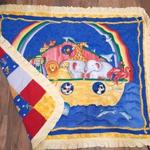 Vintage Noah&#39;s Ark baby Quilt Handmade Nursery Bedding Primary colors Patchwork - £32.24 GBP
