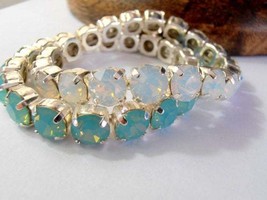 White Opal Swarovski Stretch Bracelets / Sew On Crystal Bracelet / Pacific Opal  - £51.95 GBP