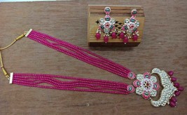 Antique Kundan Indian Necklace Pendant Earrings Haar Women Girls Gift Je... - £16.10 GBP