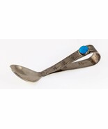 Sterling Silver Navajo Baby Spoon Signed &quot;JC&quot; with Turquoise Accent - $218.94 CAD