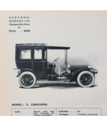 1908 Stevens Duryea Model U Limousine Catalog Advertisement Automobilia ... - $561.45 MXN