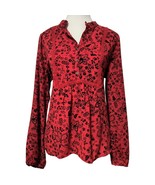 NWT Loft Red Blouse Floral Lace Trim Mixed Media Small Tunic Top Twee Sp... - $40.74 CAD