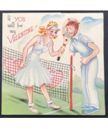 VTG 1959 Hallmark Couple Playing Tennis Smash Face Valentine&#39;s Day Greet... - £9.63 GBP
