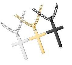3 Pcs Stainless Steel Cross Pendant Necklaces for Men - $36.87