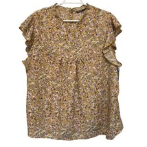 SHEIN Curve Top Blouse Shirt Mustard Yellow Purple Floral Ruffled Smock ... - $14.49