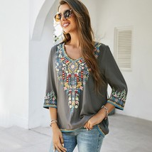 KHALEE YOSE  Embroidery Blouse Shirts Boho Vintage Chic Mexican Autumn Blouse 2x - £93.86 GBP