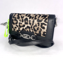 Michael Kors Phone Bag Crossbody Heather Small Chain Black Leather Leopa... - $124.73