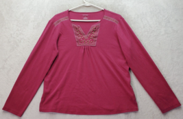 Hasting &amp; Smith Shirt Women Medium Pink Cotton Studded Long Casual Sleeve V Neck - £9.62 GBP