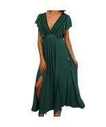 Baltic Born Jennifer Hunter Green Flutter Tassel Tie Double Slit Midi Dr... - $39.44