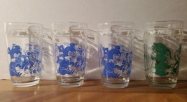 An item in the Pottery & Glass category: Vintage Swanky Swig Kraft Cheese Jelly Jar Juice Glasses Animals Lot Of 4