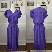 Vintage 80s Sue Brett Purple Black Cross Front Dress Abstract Print M - $536.83 MXN
