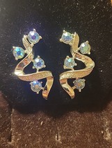 Vintage Coro AB Aurora Borealis Silvertone Clip On Earrings Signed Vine ... - $19.34