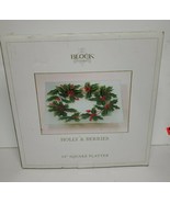 MIB Block Crystal &quot;Holly &amp; Berries&quot; Square Christmas Platter 14&quot;~ Froste... - £15.99 GBP