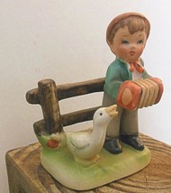 Napco Boy Figurine with Goose 1959 3&quot; Hand Painted Japan - $28.71