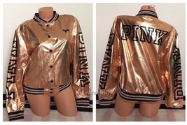 Victoria&#39;s Secret Pink Fashion Show 2016 Rose Gold Black Bomber Jacket -... - £94.51 GBP