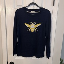 Crown &amp; Ivy Navy Blue Yellow White Novelty Bee Striped Crewneck Sweater M - £17.14 GBP