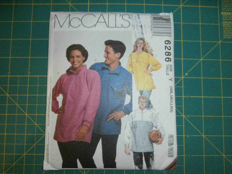 McCall's 6286 Size Sml Med Lrg Misses' Men's Teen Boy's Tops For Stretch Knits - $12.86