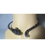 Betsey Johnson Rhinestone Black Panther Jaguar Cat Hinged Collar Enamel ... - $100.00