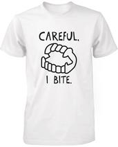 Careful I Bite! Funny Men&#39;s T-Shirt White Crewneck Graphic Shirt for Hal... - £34.16 GBP