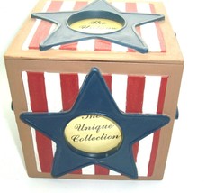 Vtg 90&#39;s Red White Blue Americana Stars Stripes Photo Cube Frame - £10.11 GBP