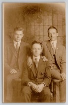 RPPC Three Handsome Young Men Worcester Mass Studio Photo Postcard Y28 - £11.91 GBP