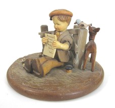 Anri wood carved Figurine Newspaper boy with deer Vintage Primitive Folk Art - £10.71 GBP