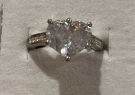 Heart CZ Ring NV 7.5 Sterling Silver Engagement Wedding with Side Stones - $24.97