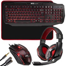 Gaming Accessories Kit (Red) | 4-In-1 Led Backlight Bundle Pc Combo With Multime - £66.49 GBP