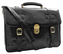 DR480 Men&#39;s Leather Briefcase Cross Body Bag Black - £156.44 GBP
