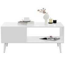 Modern Wood Coffee Table For Living Room, Retro Mid-Century Center Tables Cockta - £106.93 GBP