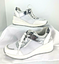 Michael Kors Sneakers Trainers White &amp; Metallic Silver MK Logo   Size 9  B3I - $49.49