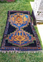 5×2 Vintage Black Berber Moroccan rug, hand woven Beni Ourain carpet, runner woo - £236.45 GBP