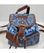 Vintage UnionBay Mini Backpack Canvas Paisley Blue w/ Brown 8x9x4 Inch - $18.00